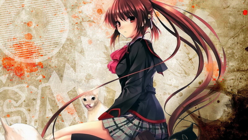 Anime Girl with Cat — Red, Dramatic