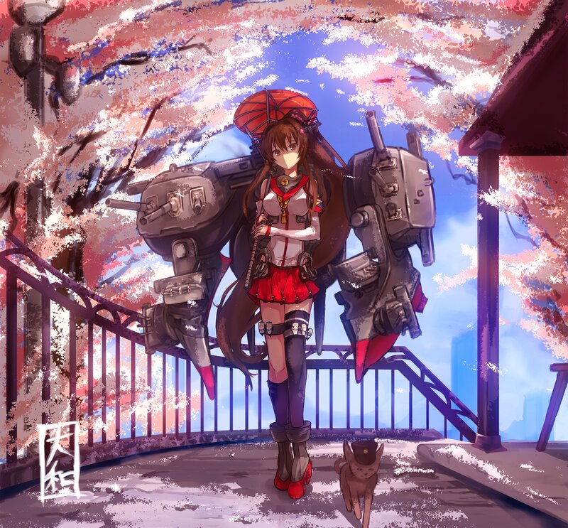 Anime Girl with Cat — Red, Serene, Spring