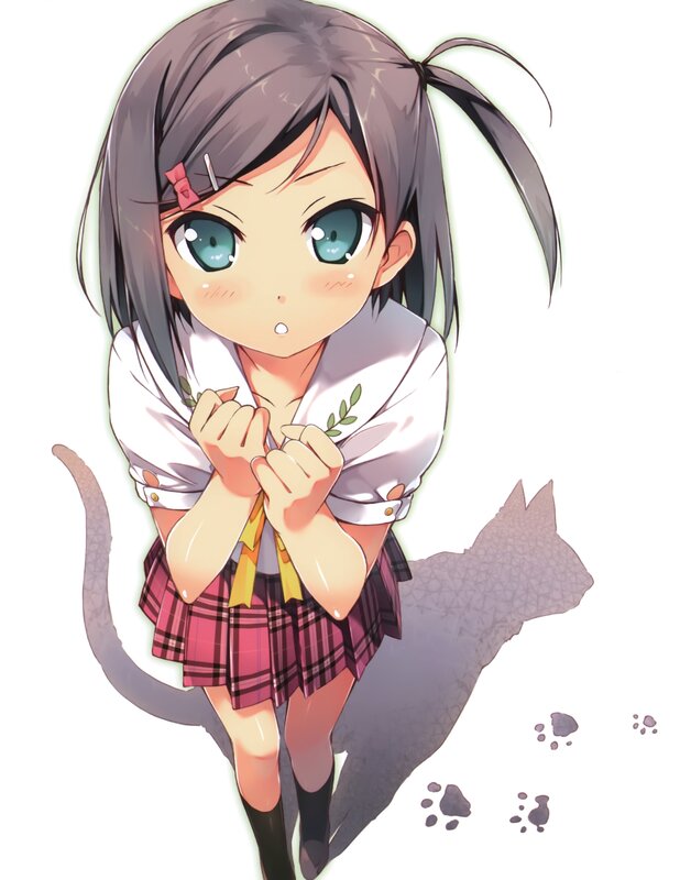 Anime Girl with Cat Shadow — White