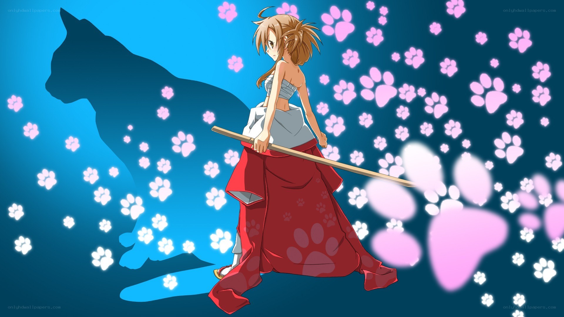 anime girl with cat shadow