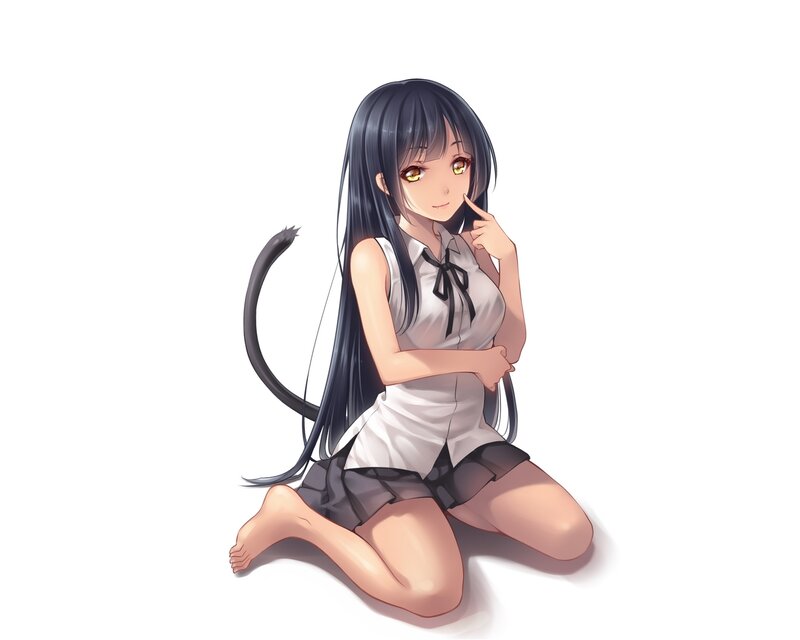 Anime Girl with Cat Tail — White, Playful