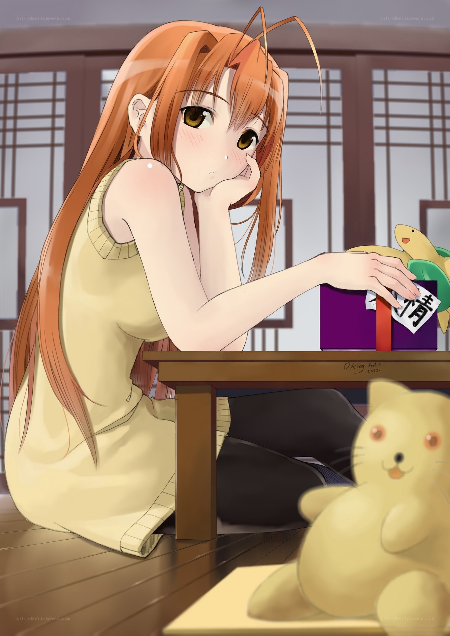 anime girl with cat toy