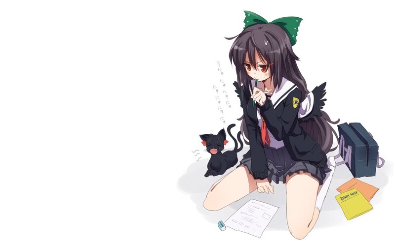 Anime Girl with Cat — White, Calm, Black Cat