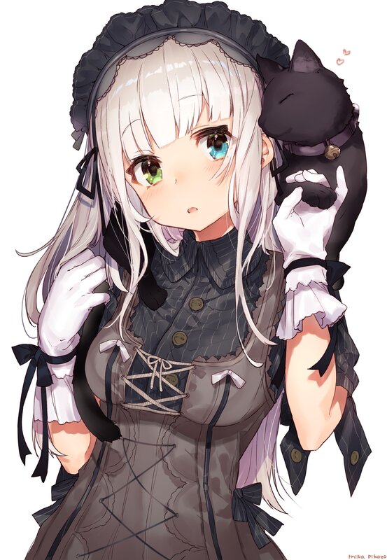 Anime Girl with Cat — White, Calm, Dress
