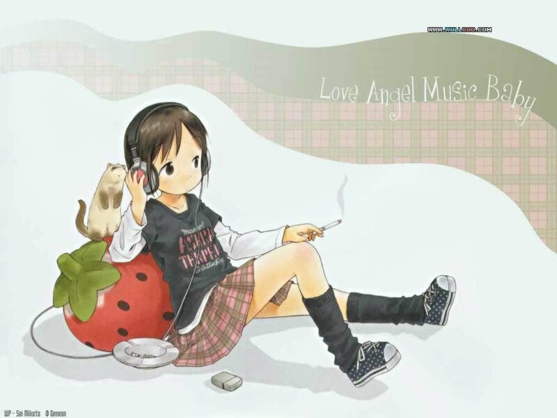 Anime Girl with Cat — White, Calm