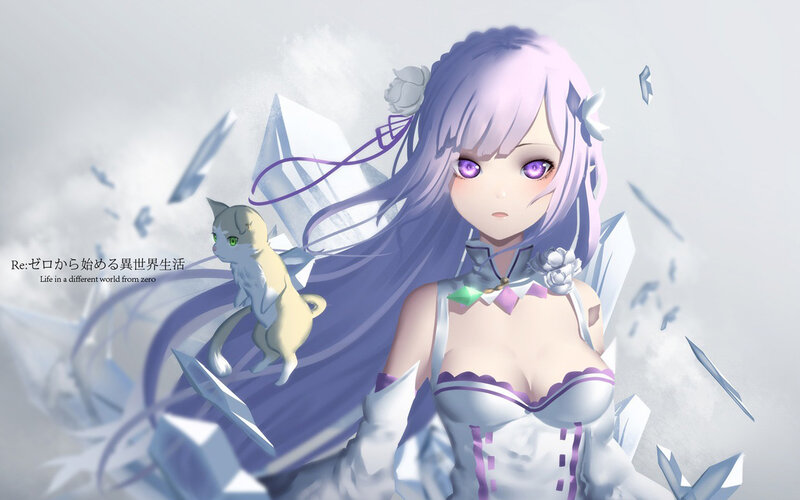 Anime Girl with Cat — White, Dramatic