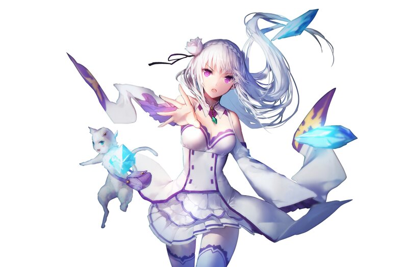 Anime Girl with Cat — White, Dynamic