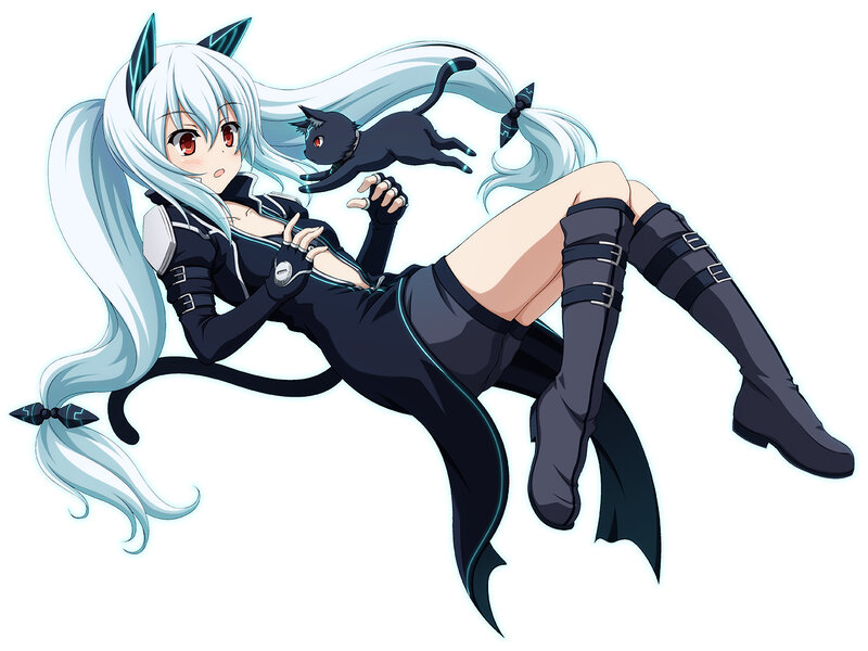 Anime Girl with Cat — White, Playful, Tail