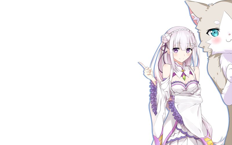 Anime Girl with Cat — White, Playful, White Dress