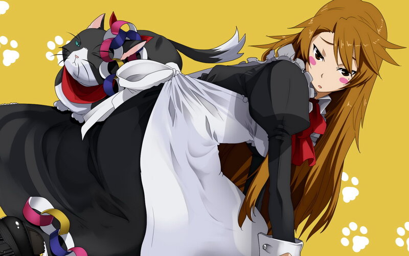 Anime Girl with Cat — Yellow, Playful