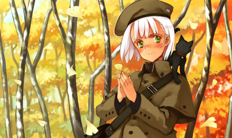 Anime Girl with Cat — Yellow, Serene