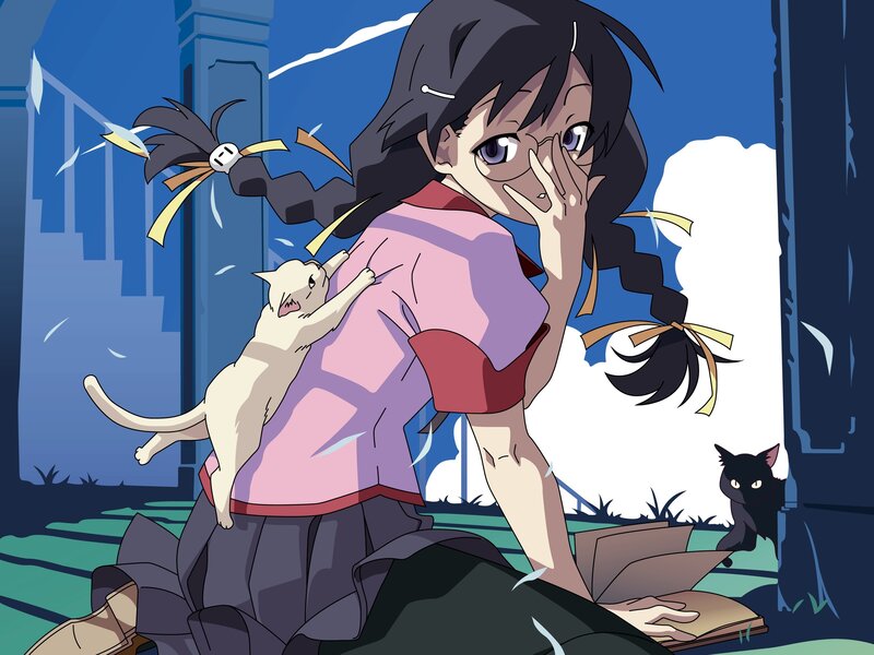 Anime girl with cats