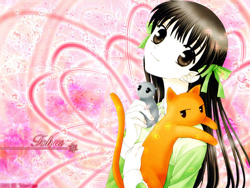 Anime girl with cats