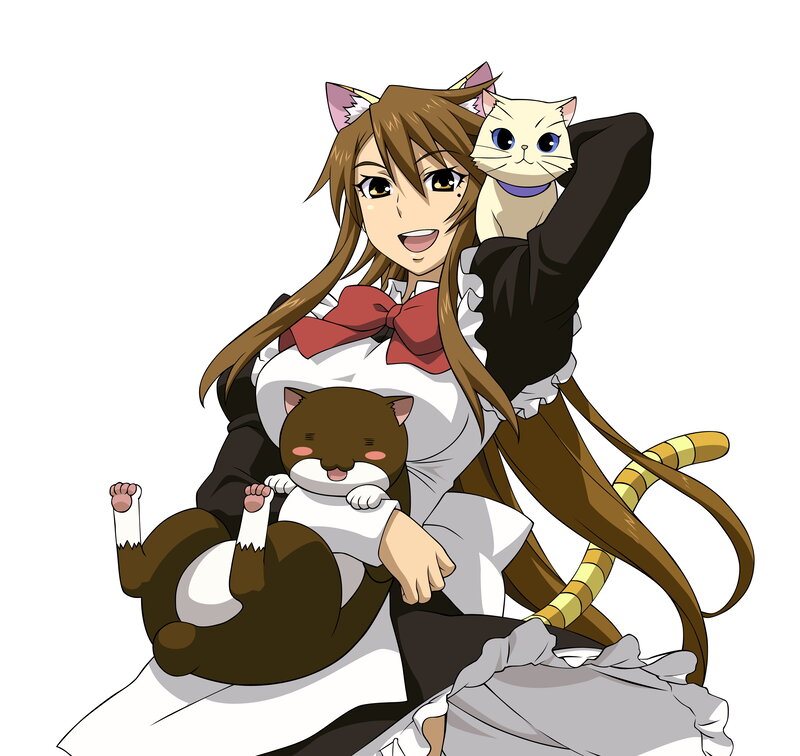 anime girl with cats