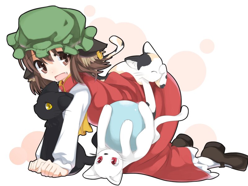 anime girl with cats