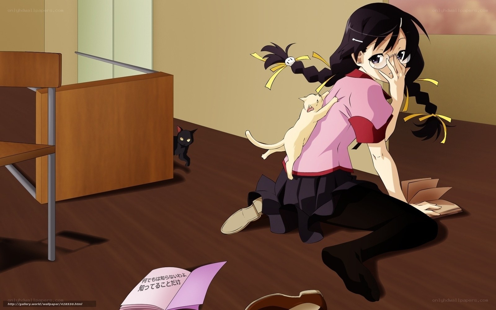 Anime girl with cats