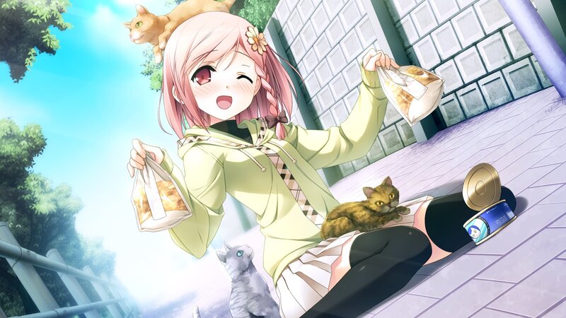 Anime girl with cats