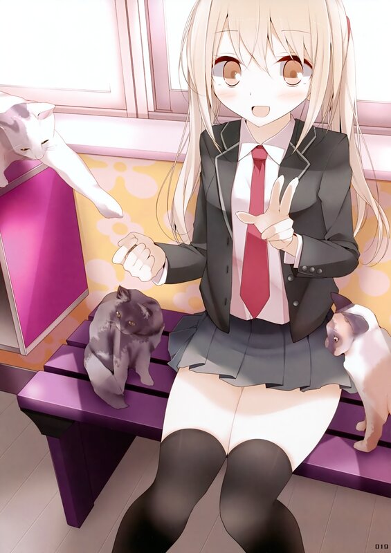 Anime girl with cats
