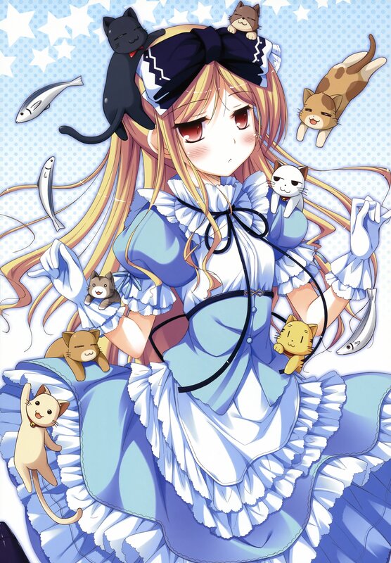 anime girl with cats