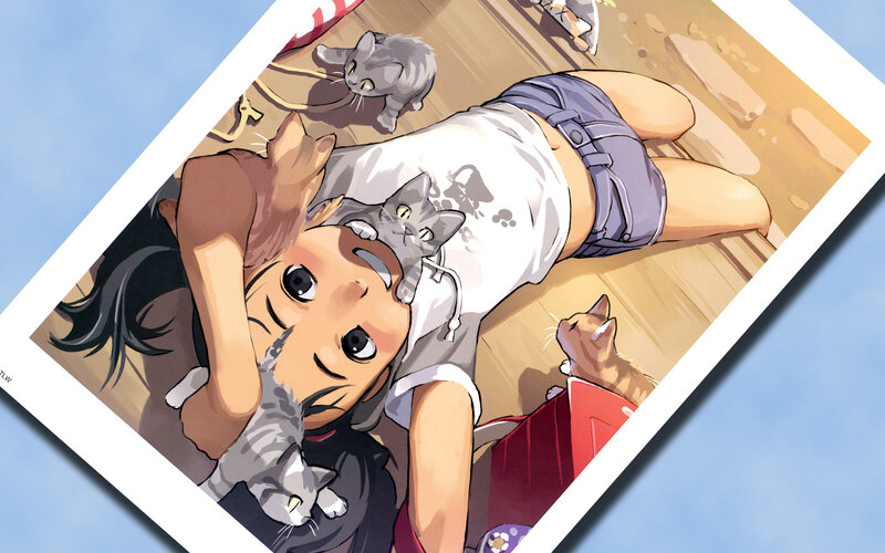 anime girl with cats