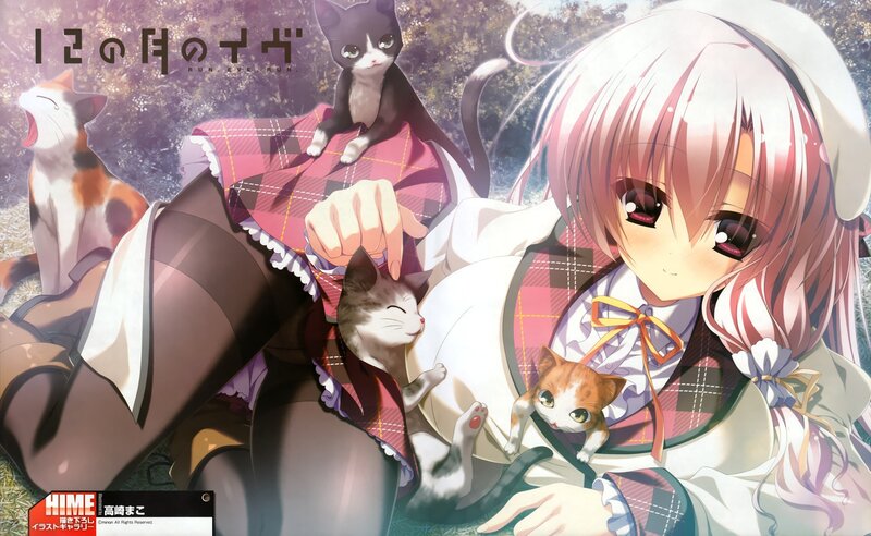 Anime girl with cats
