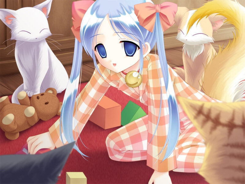 anime girl with cats