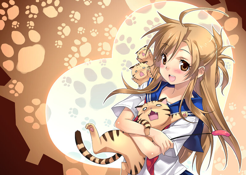anime girl with cats