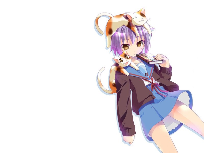 anime girl with cats