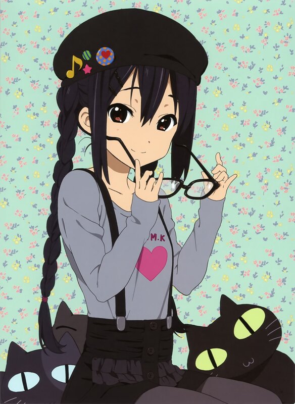 Anime Girl with Cats — Black, Playful