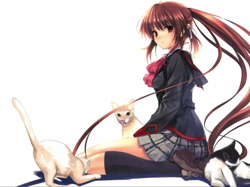 Anime Girl with Cats — Brown