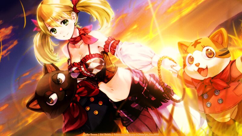 anime girl with cats in fire