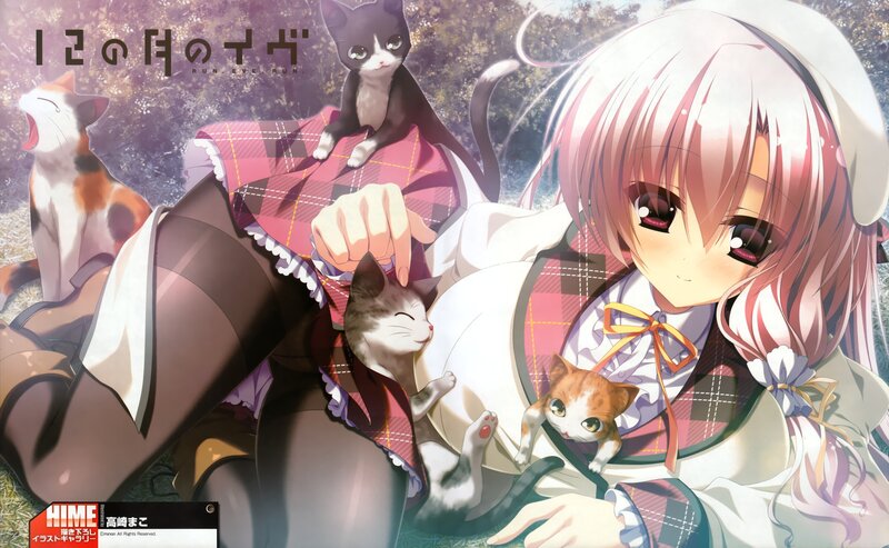Anime Girl with Cats — Pink, Calm, Afternoon