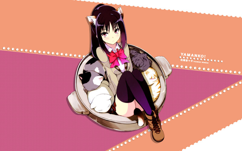 Anime Girl with Cats — Pink, Playful