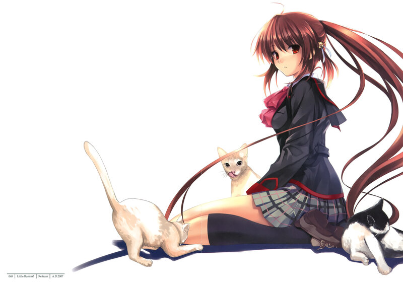 Anime Girl with Cats — White, Calm