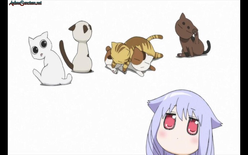 Anime Girl with Cats — White