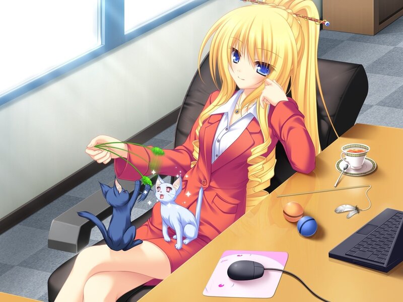 Anime Girl with Cats — Yellow
