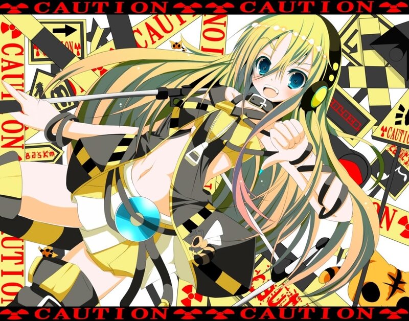 anime girl with caution signs