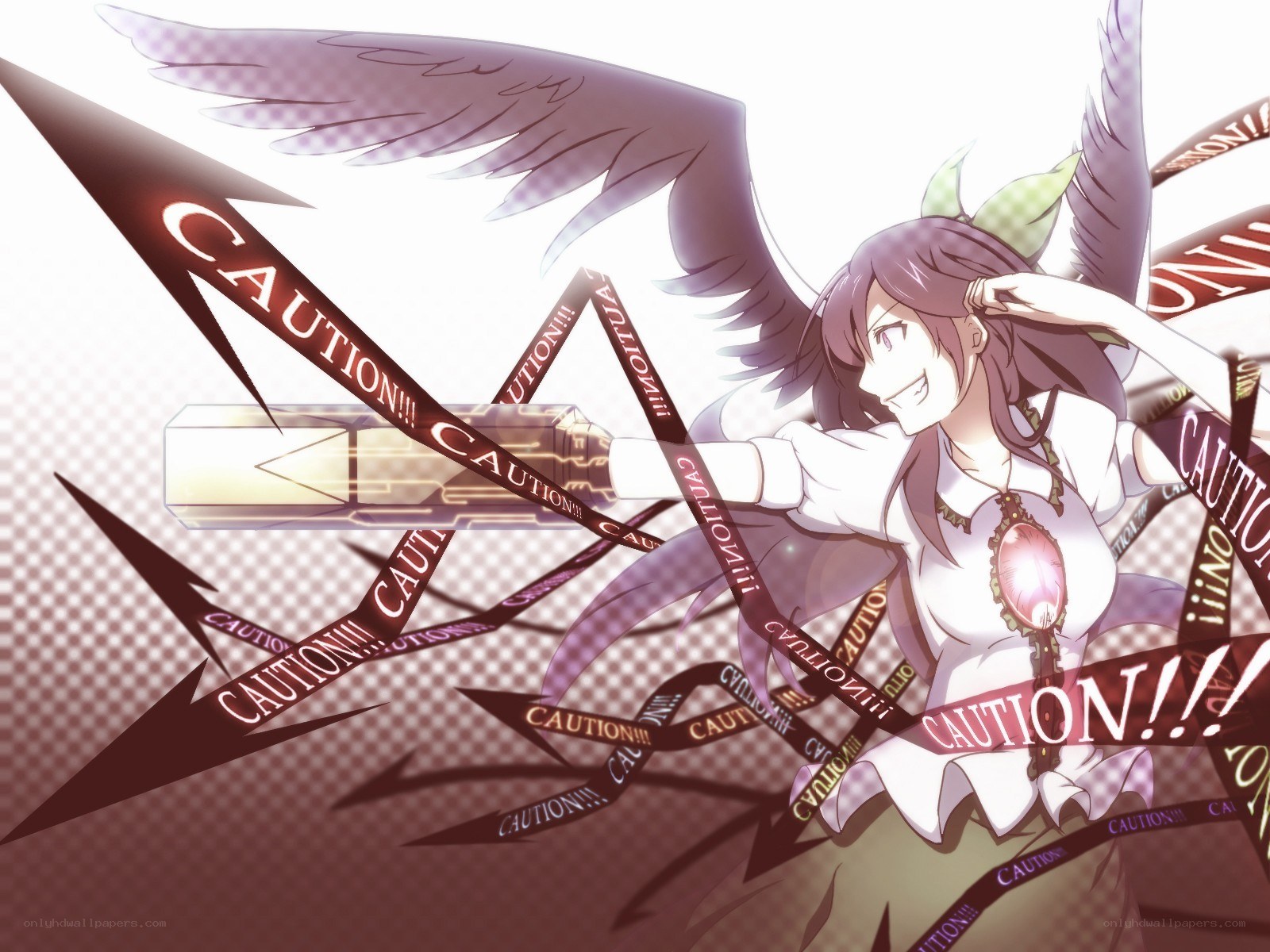anime girl with caution tape
