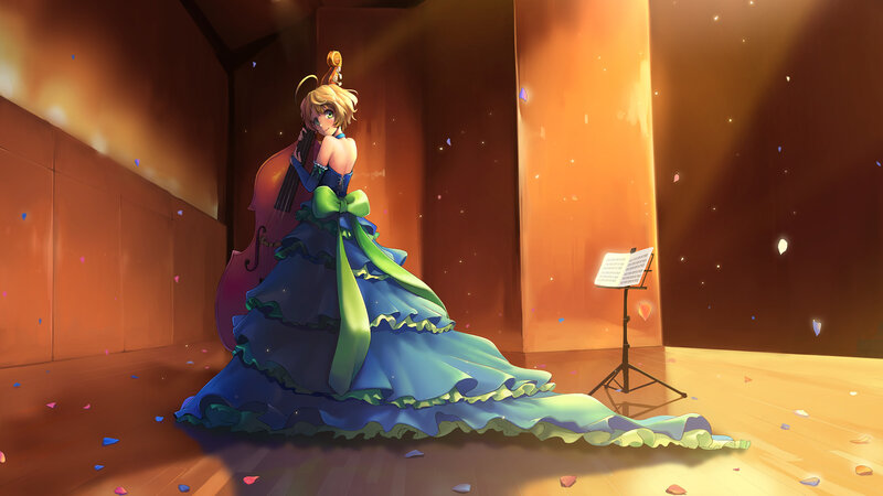 Anime Girl with Cello — Blue, Dramatic