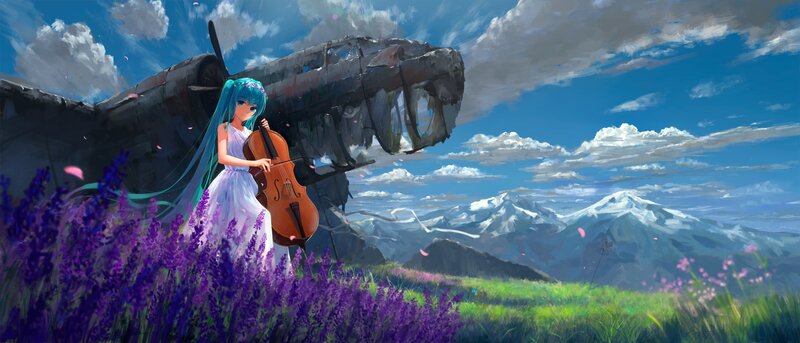 Anime Girl with Cello — Purple