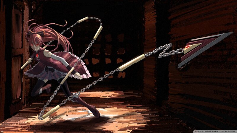 Anime Girl with Chain Weapon — Brown, Dramatic, Night, Digital Art