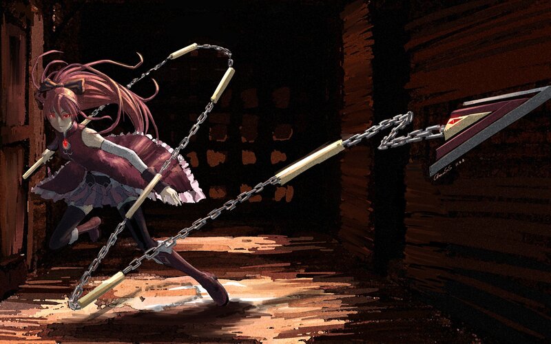 Anime Girl with Chain Weapon — Brown, Dramatic, Night