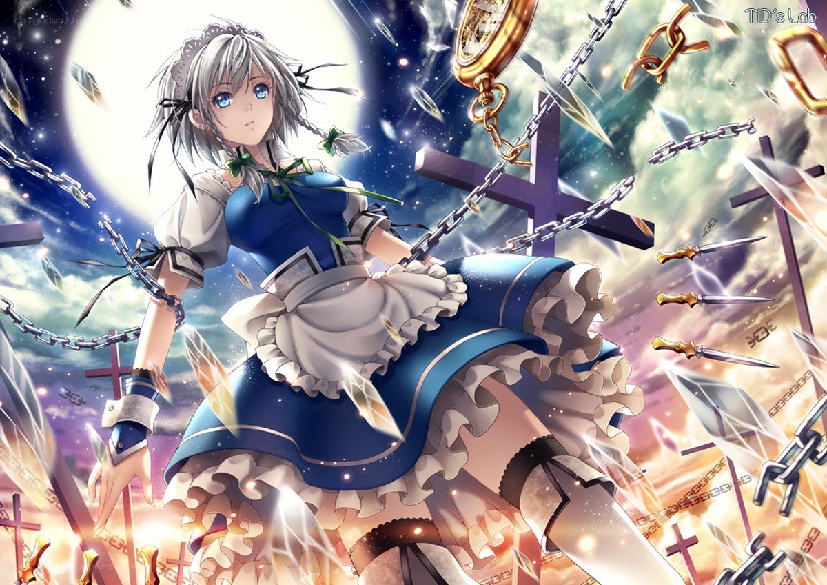 anime girl with chains and crosses