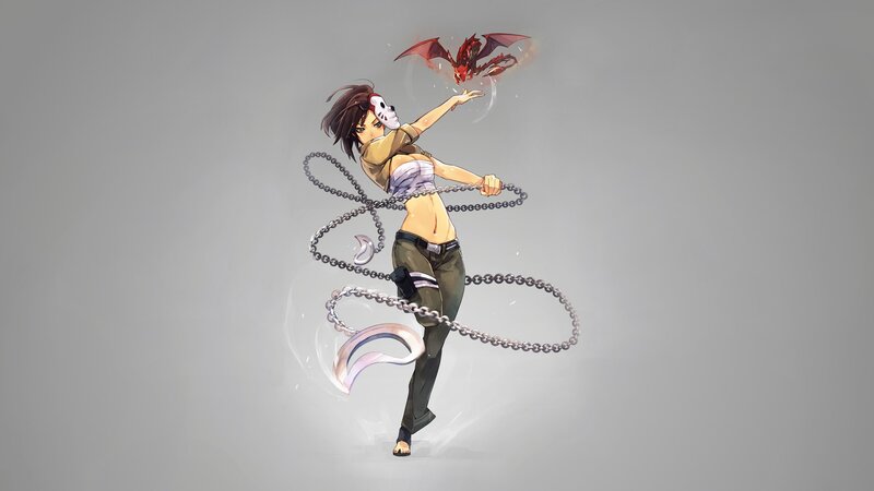 Anime girl with chains and dragon