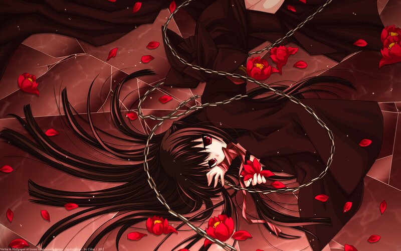 Anime girl with chains and flowers
