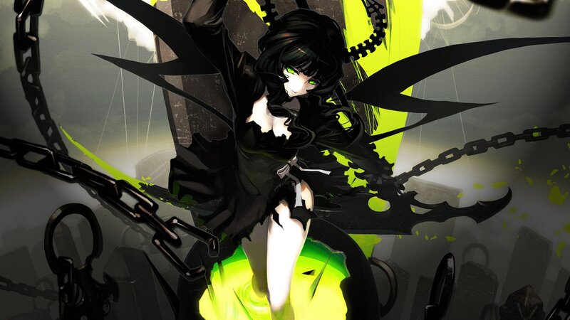 Anime girl with chains and green eyes