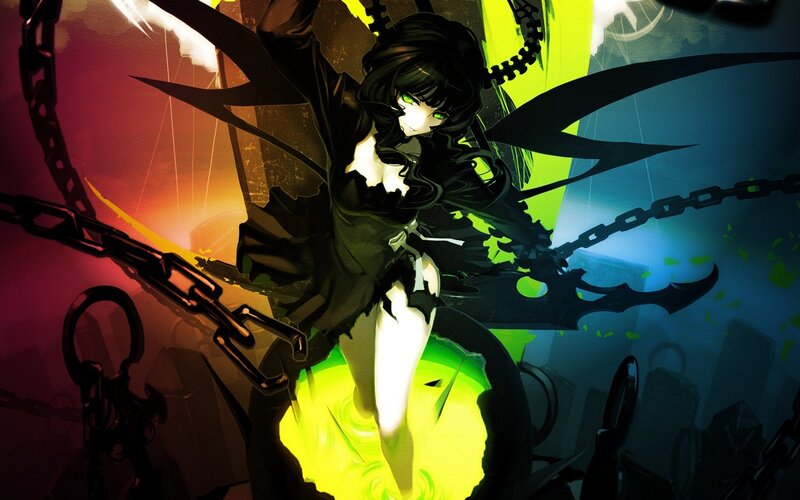 anime girl with chains and green eyes