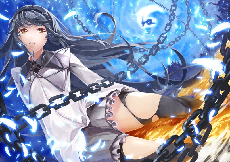 Anime girl with chains and light