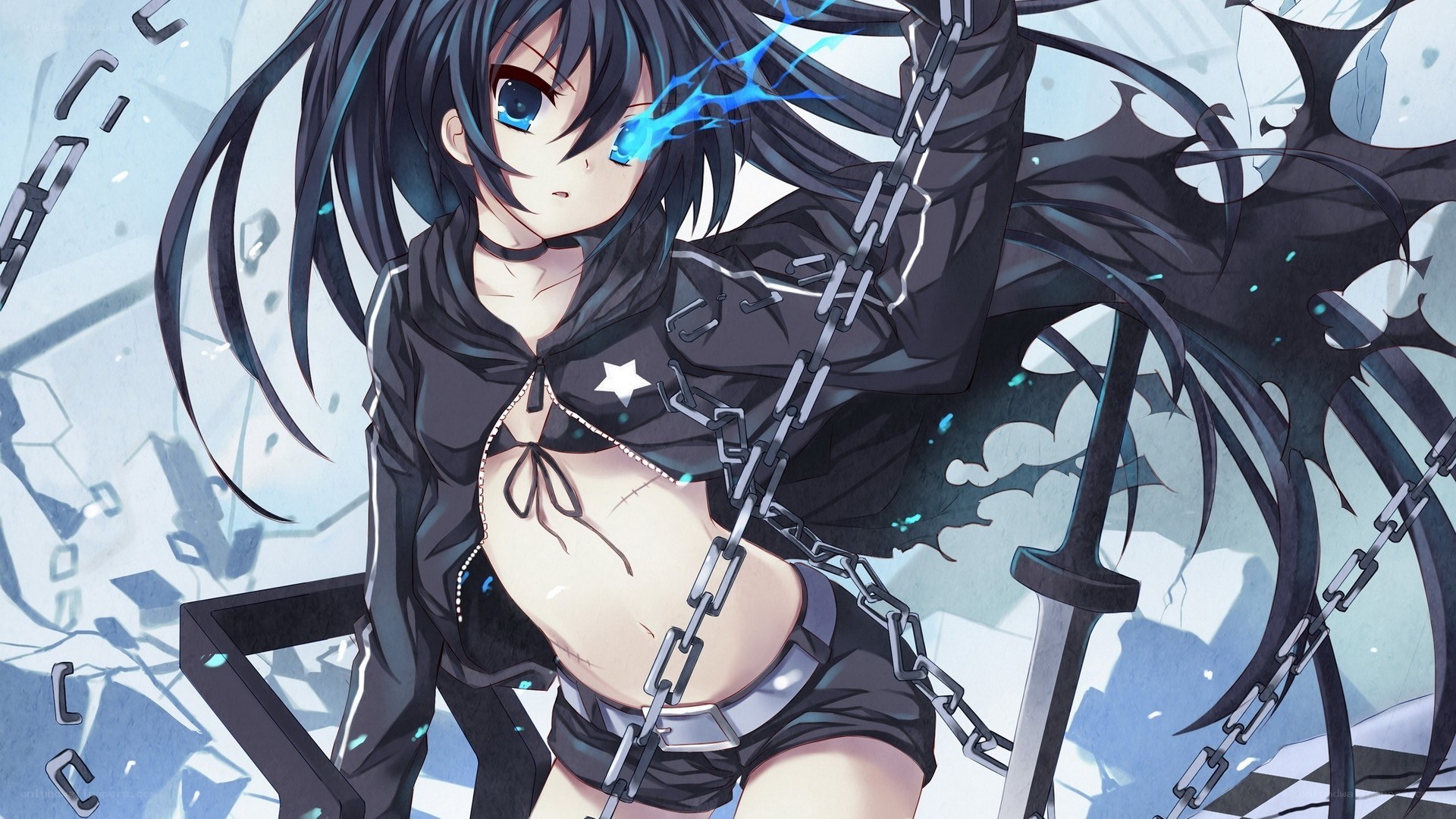 anime girl with chains and lightning
