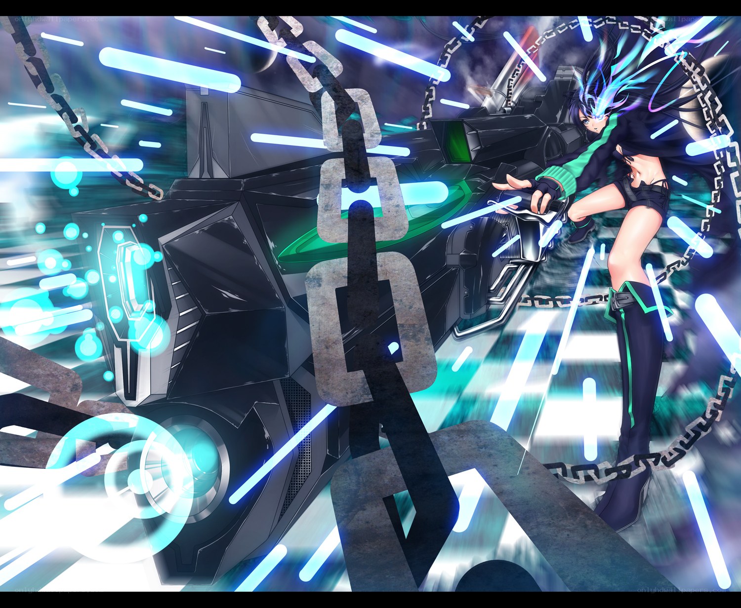 anime girl with chains and mech
